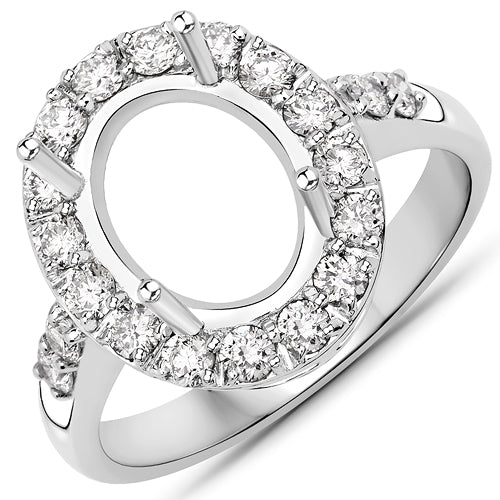 Anillo de semi-montura de oro blanco de 14 quilates con diamante blanco genuino de 0,60 quilates - soporta una gema ovalada de 10x8mm