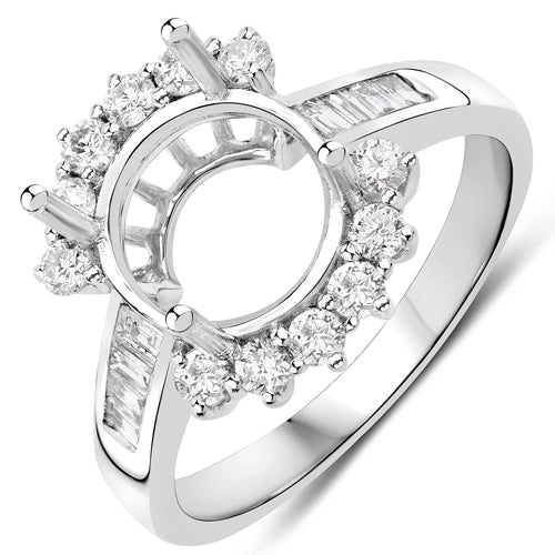 Anillo Semimontado de Oro Blanco de 14K con Diamante Blanco Genuino de 0,58 Quilates - para Gema Redonda de 9,00mm