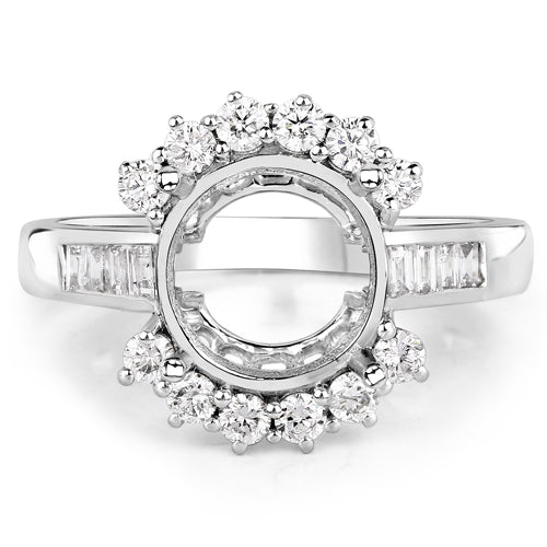 Anillo Semimontado de Oro Blanco de 14K con Diamante Blanco Genuino de 0,58 Quilates - para Gema Redonda de 9,00mm