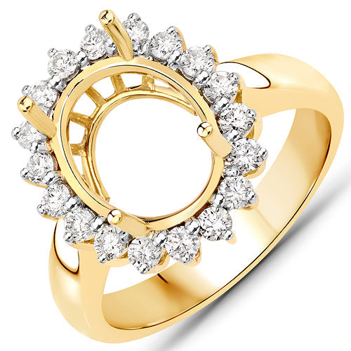 Anillo semimontado de oro amarillo de 14 quilates con diamante blanco auténtico de 0,54 quilates - para gema ovalada de 11x9 mm