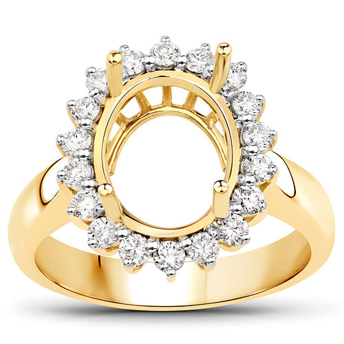 Anillo semimontado de oro amarillo de 14 quilates con diamante blanco auténtico de 0,54 quilates - para gema ovalada de 11x9 mm