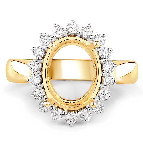 Anillo semimontado de oro amarillo de 14 quilates con diamante blanco auténtico de 0,54 quilates - para gema ovalada de 11x9 mm