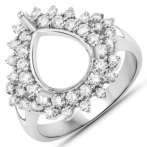 Anillo semimontado de oro blanco de 14K con diamante blanco genuino de 0.89 quilates - para gema de pera de 11x9mm