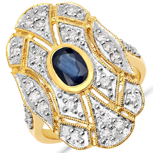 Anillo de plata de ley .925 con zafiro azul genuino de 1,54 quilates y diamantes blancos