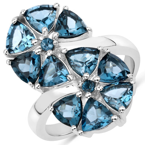 Anillo de Plata de Ley 925 con Topacio Azul de Londres Genuino de 5,10 Quilates