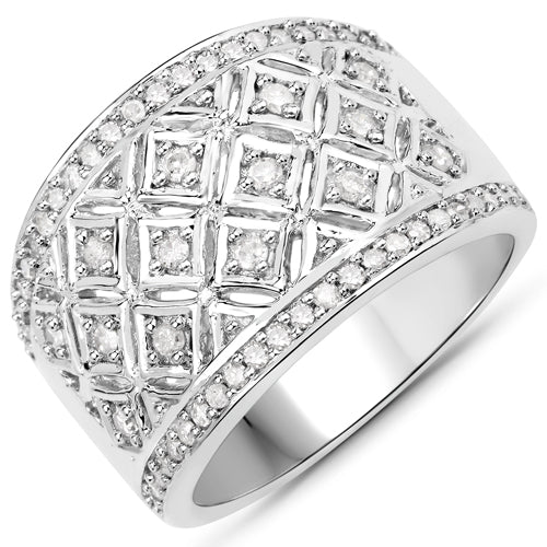 Anillo de Plata de ley .925 con Diamante Blanco Genuino de 0,52 Quilates