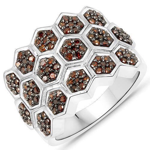 Anillo de plata de ley .925 con diamante rojo genuino de 0,75 quilates