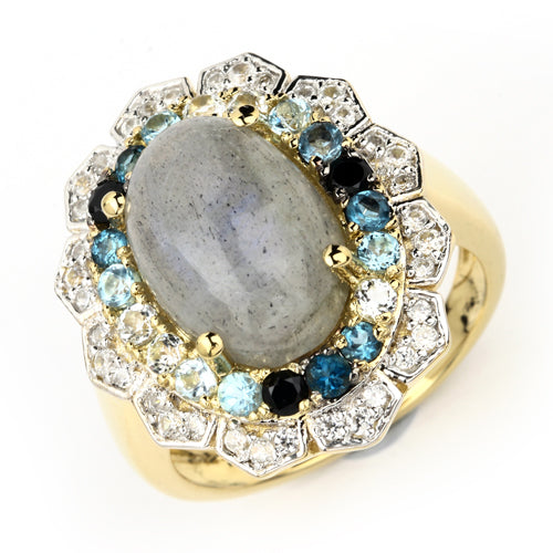 Anillo de plata de ley .925 con varias piedras preciosas de 5.63 quilates