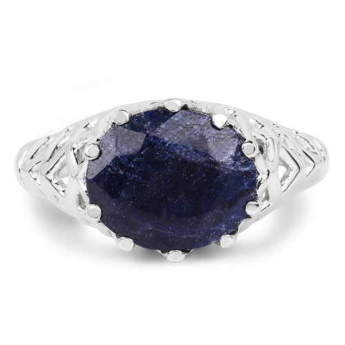 Anillo de Zafiro Teñido de 5.94 Quilates de Plata Fina .925