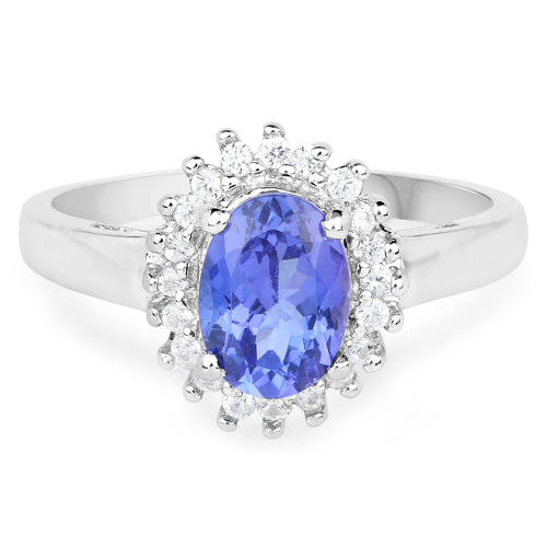 Anillo de plata de ley .925 con tanzanita genuina de 1,45 quilates y circonita blanca