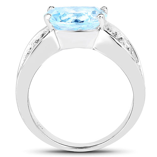 Anillo de plata de ley .925 con topacio azul y tanzanita auténticos de 4,77 quilates