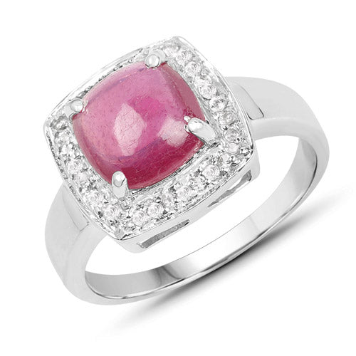Anillo de Plata de Ley .925 con Rubí Relleno de Cristal de 3.31 Quilates y Topacio Blanco
