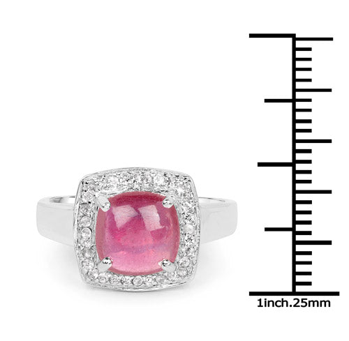 Anillo de Plata de Ley .925 con Rubí Relleno de Cristal de 3.31 Quilates y Topacio Blanco