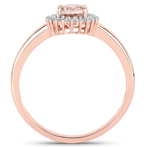 Anillo de Oro Rosa de 14K con Morganita Genuina de 0,81 Quilates y Diamantes Blancos - imagen 6 de 15