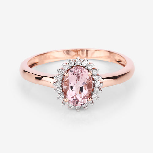 Anillo de Oro Rosa de 14K con Morganita Genuina de 0,81 Quilates y Diamantes Blancos - imagen 12 de 15
