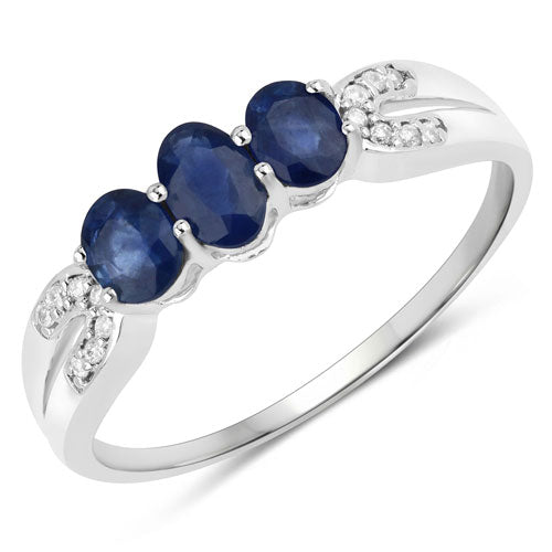 Anillo de 14 quilates de oro blanco con zafiro azul genuino de 0,73 quilates y diamantes blancos