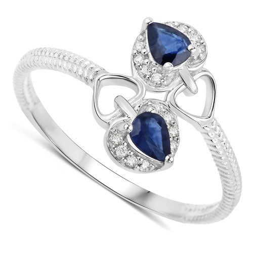 Anillo de oro blanco de 14 quilates con zafiro azul genuino de 0,34 quilates y diamante blanco