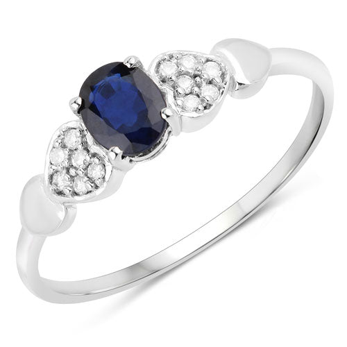 Anillo de oro blanco de 14K con zafiro azul auténtico de 0,44 quilates y diamantes blancos