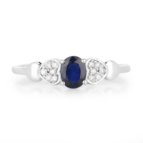 Anillo de oro blanco de 14K con zafiro azul auténtico de 0,44 quilates y diamantes blancos
