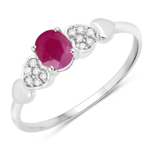Anillo de oro blanco de 14K con rubí genuino de 0,36 quilates y diamante blanco