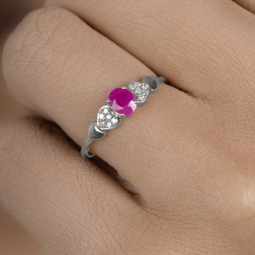 Anillo de oro blanco de 14K con rubí genuino de 0,36 quilates y diamante blanco