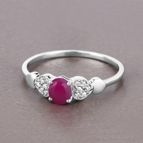 Anillo de oro blanco de 14K con rubí genuino de 0,36 quilates y diamante blanco