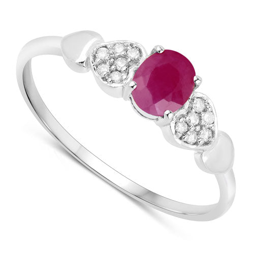 Anillo de oro blanco de 14K con rubí genuino de 0,36 quilates y diamante blanco