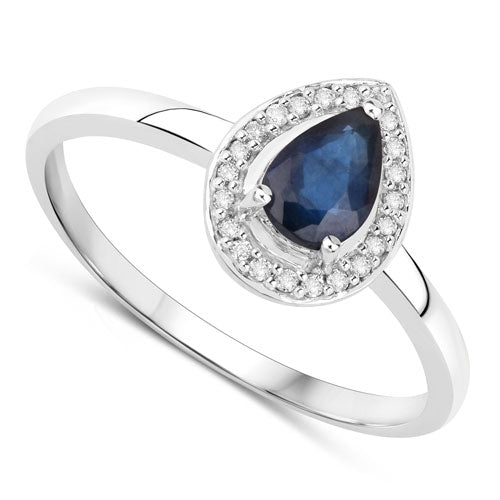 Anillo de oro blanco de 14K con zafiro azul natural de 0,48 quilates y diamantes blancos
