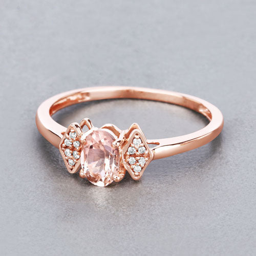 Anillo de oro rosa de 14 quilates con morganita genuina de 0,46 quilates y diamantes blancos