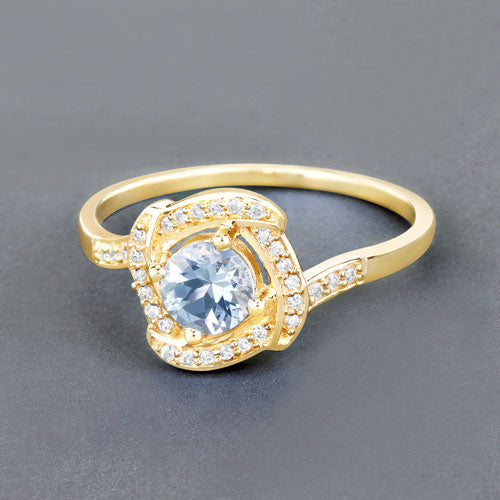 Anillo de oro amarillo de 14K con aguamarina auténtica de 0,46 quilates y diamantes blancos