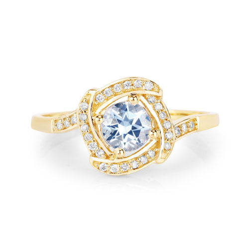 Anillo de oro amarillo de 14K con aguamarina auténtica de 0,46 quilates y diamantes blancos