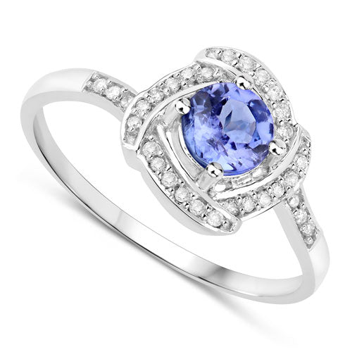 Anillo de oro blanco de 14K con tanzanita genuina de 0.55 quilates y diamantes blancos
