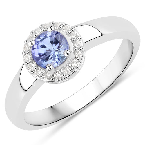 Anillo de plata de ley .925 con tanzanita genuina de 0,55 quilates y topacio blanco