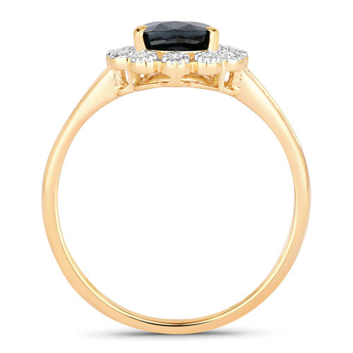 Anillo de oro amarillo de 10 quilates con zafiro azul genuino de 1.46 quilates y diamantes blancos