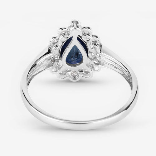 Anillo de oro blanco de 14K con zafiro azul genuino de 1.46 quilates y diamantes blancos