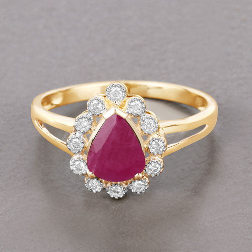 Anillo de oro amarillo de 10K con rubí genuino de 1.31 quilates y diamante blanco