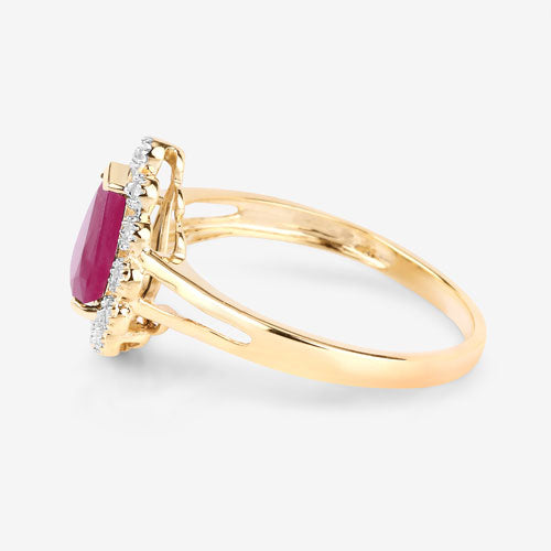Anillo de oro amarillo de 10K con rubí genuino de 1.31 quilates y diamante blanco