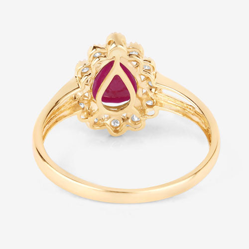 Anillo de oro amarillo de 10K con rubí genuino de 1.31 quilates y diamante blanco