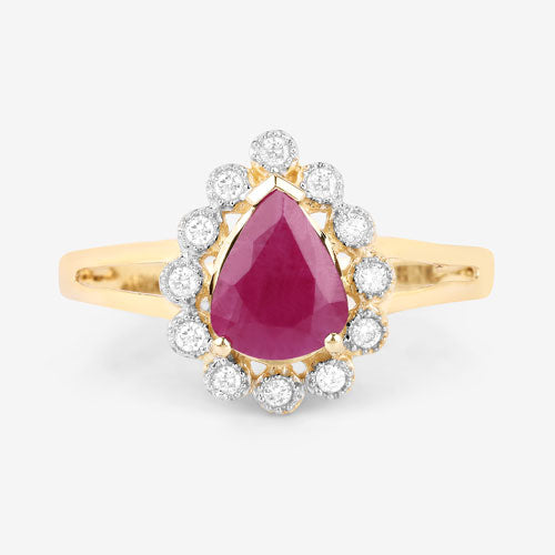 Anillo de oro amarillo de 10K con rubí genuino de 1.31 quilates y diamante blanco