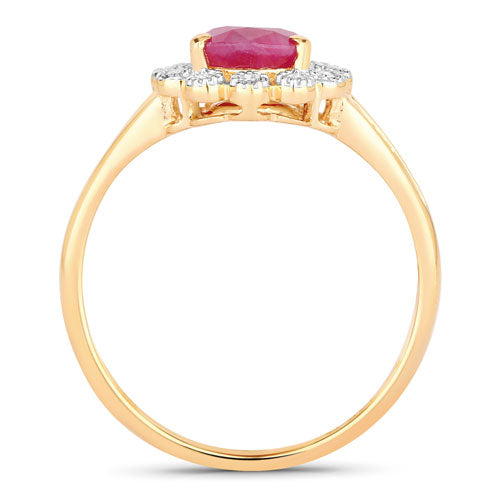 Anillo de oro amarillo de 10K con rubí genuino de 1.31 quilates y diamante blanco