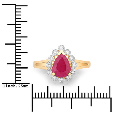 Anillo de oro amarillo de 10K con rubí genuino de 1.31 quilates y diamante blanco