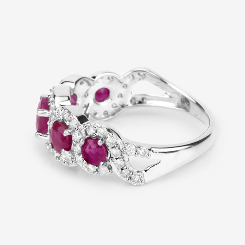 Anillo de oro blanco de 14K con rubí genuino de 1,99 quilates y diamantes blancos