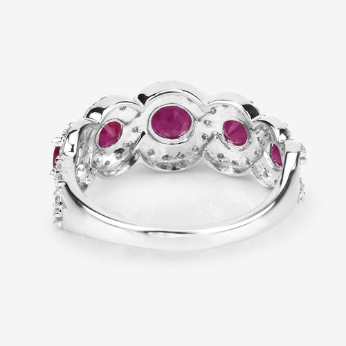 Anillo de oro blanco de 14K con rubí genuino de 1,99 quilates y diamantes blancos