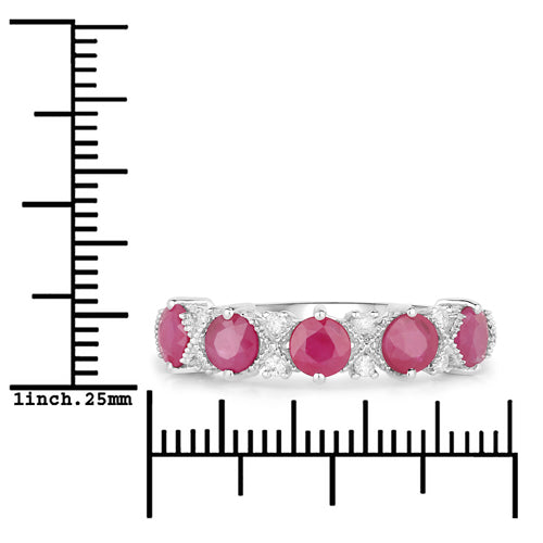 Anillo de Oro Blanco de 14K con Rubí Genuino de 1.61 Quilates y Diamantes Blancos