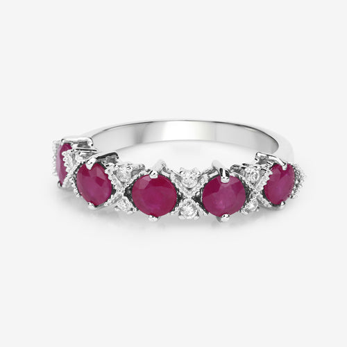 Anillo de Oro Blanco de 14K con Rubí Genuino de 1.61 Quilates y Diamantes Blancos
