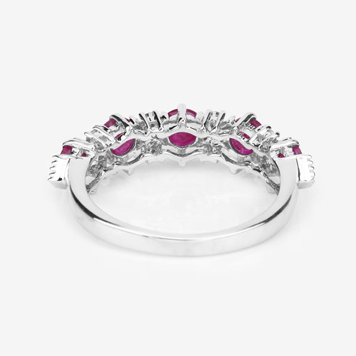 Anillo de Oro Blanco de 14K con Rubí Genuino de 1.61 Quilates y Diamantes Blancos