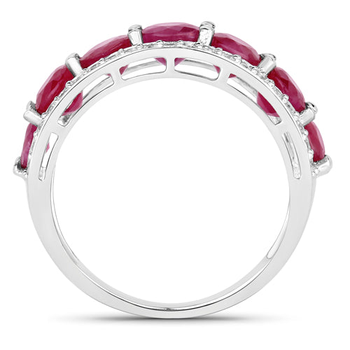 Anillo de oro blanco de 14K con rubí auténtico de 3.24 quilates y diamantes blancos