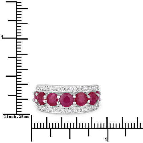 Anillo de oro blanco de 14K con rubí auténtico de 3.24 quilates y diamantes blancos