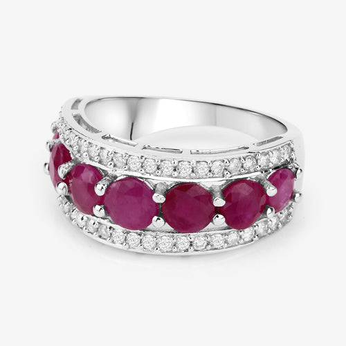 Anillo de oro blanco de 14K con rubí auténtico de 3.24 quilates y diamantes blancos