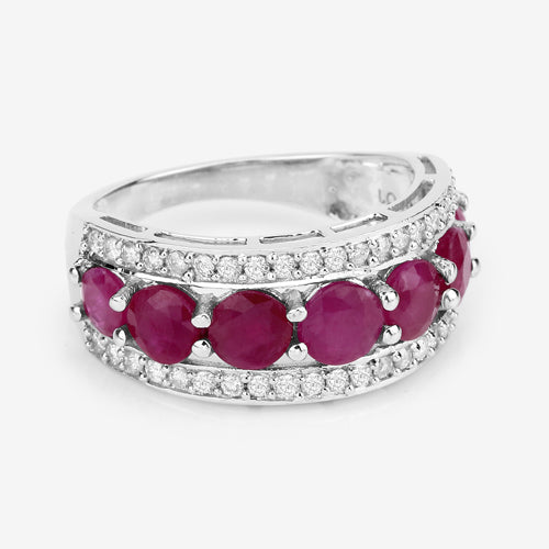 Anillo de oro blanco de 14K con rubí auténtico de 3.24 quilates y diamantes blancos